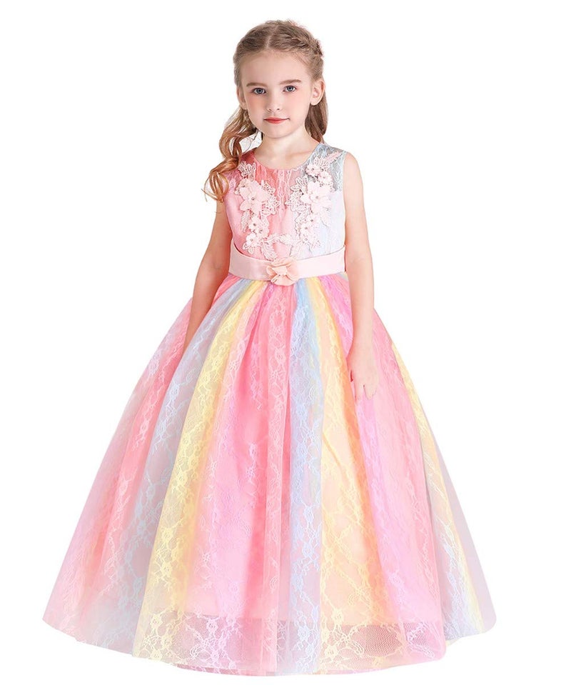 HIHCBF Girl's Pageant Birthday Party Princess Dress Vintage Floral Embroidery Lace Tulle Maxi Wedding Evening Dance Prom Multicoloured 15-16T - Image 4
